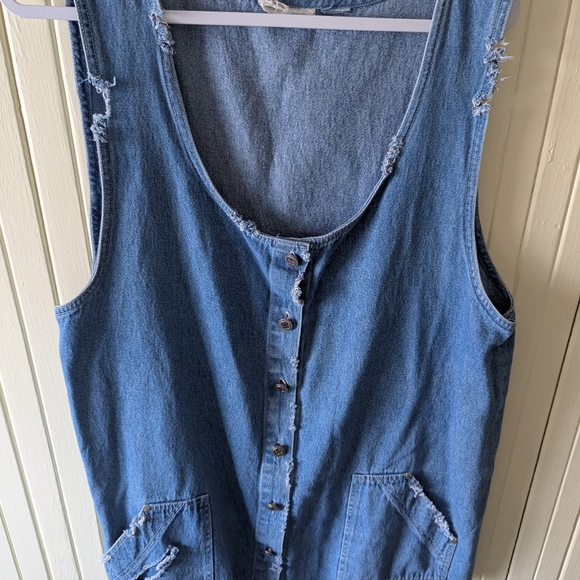 90s Vintage Distressed DenimButton Down Dress With Pockets Womens XL - Picture 2 of 5